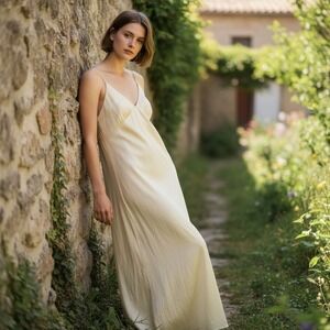 Farm Rio Ivory Slip Dress Small Boho Coquette Maxi Adjustable Strap Festival